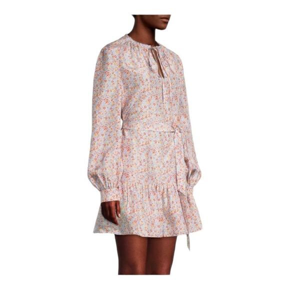 Rebecca Taylor Violet Floral Silk Mini Dress Sz Medium  ** no belt - Picture 4 of 10